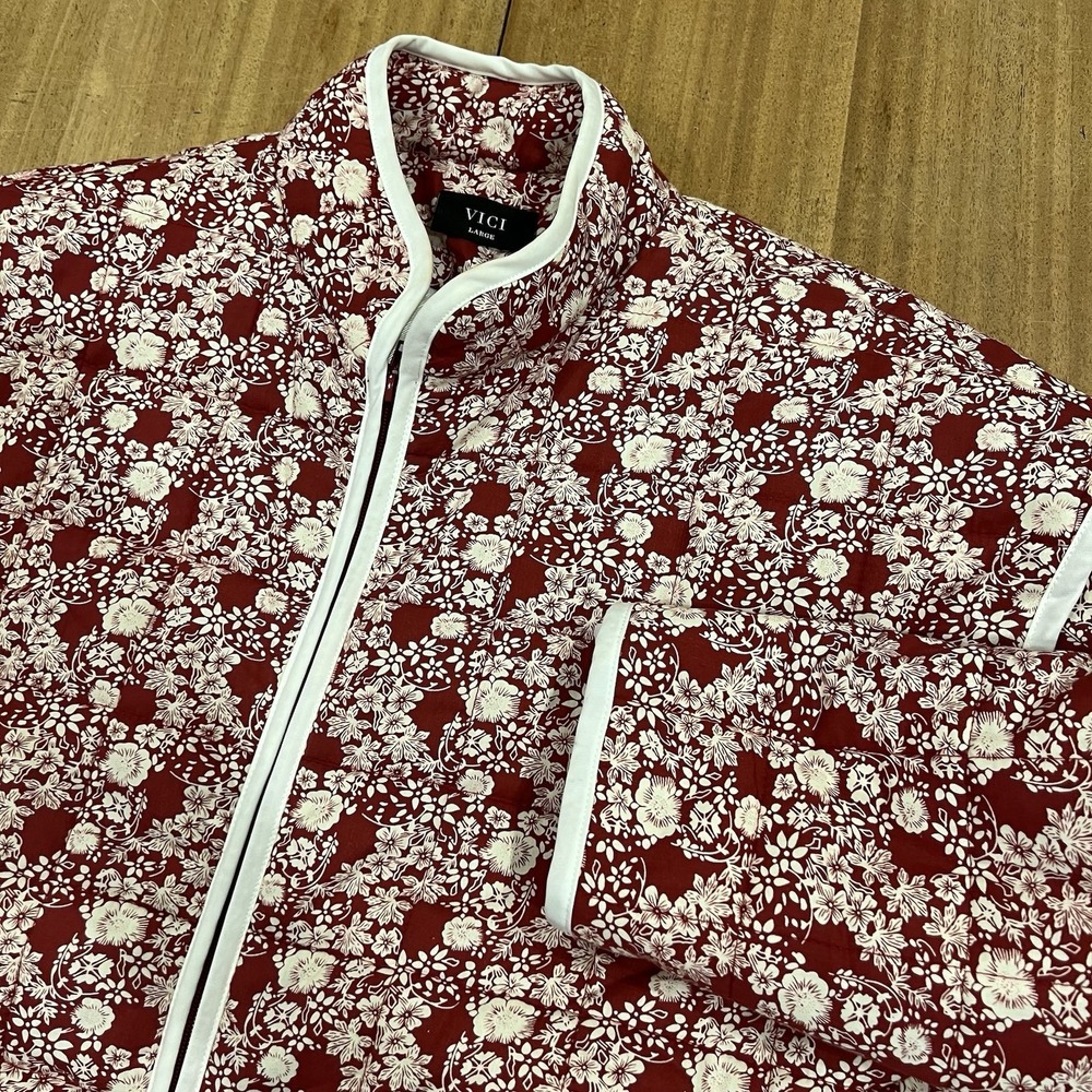 VICI Warm Rose Red White Floral Quilted Jacket Women's Sz L Softโ & Comfy EUC